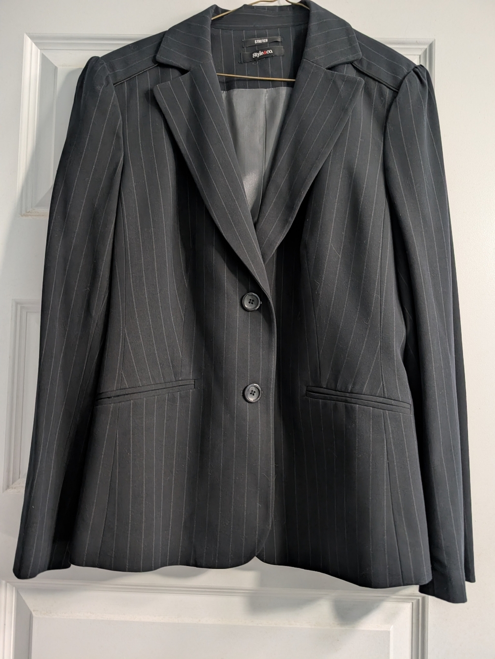Charcoal Gray/Black Pinstripe Tailored Blazer